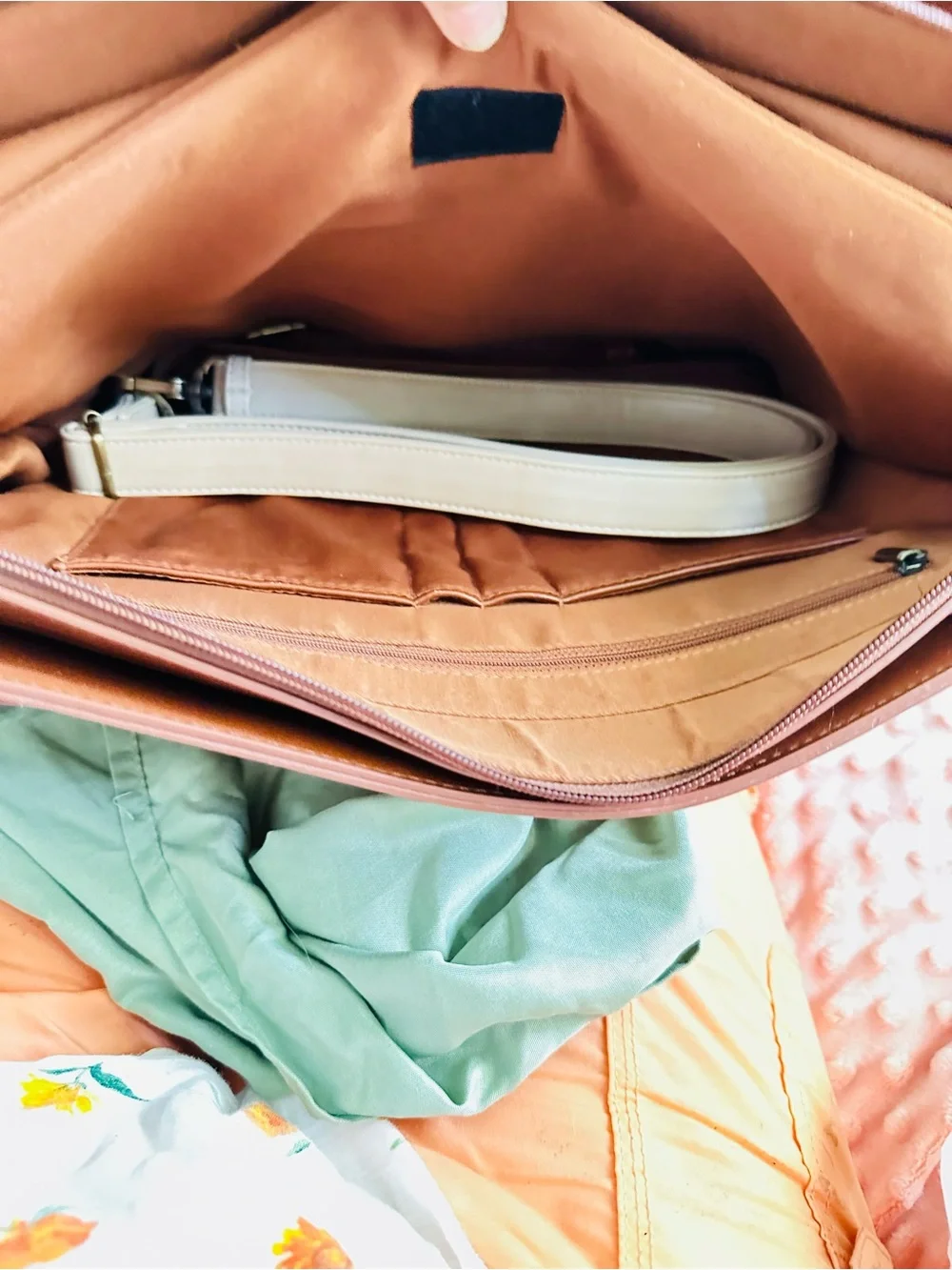 Leather Two-Tone Satchel Bag in Cream and Brown
